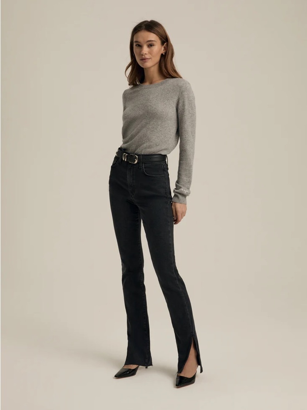 Favorite Daughter Black High-Rise Straight Jeans with Front Slit